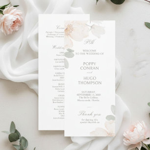 Ivory Chic Watercolor Flower Wedding Program Programme