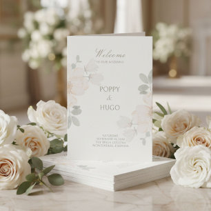 Ivory   Chic Watercolor Flower Wedding Program Programme