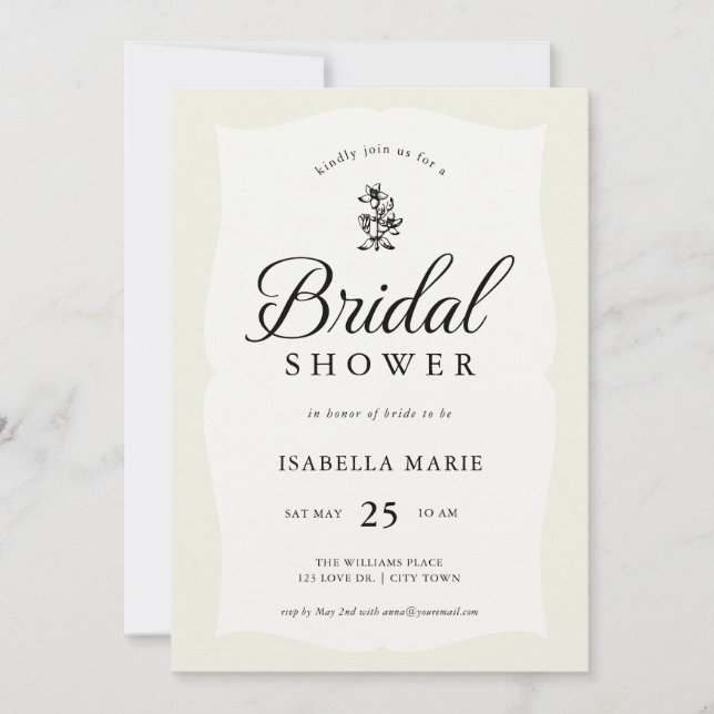 Ivory Classic Elegant Bridal Shower Invitation (Front)