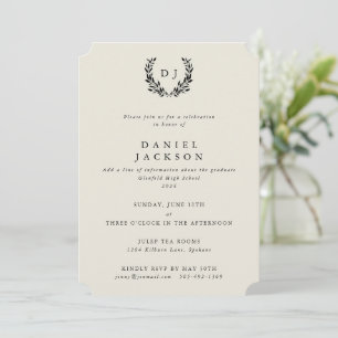 Ivory Classic Monogram Laurel Wreath Graduation Invitation