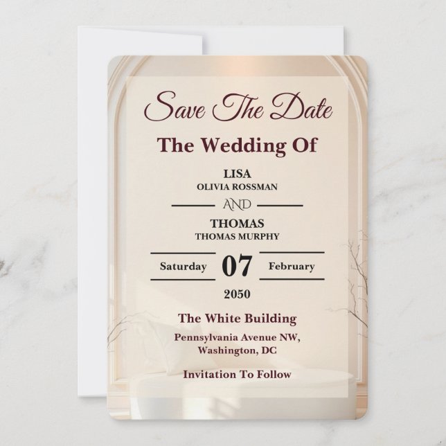 Ivory Cloud Dancer Luxe Wedding Save The Date (Front)