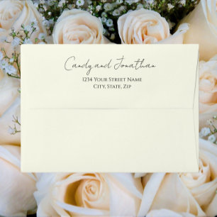Ivory Colour Modern Script Wedding Envelope