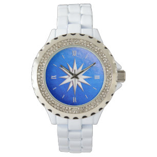 Ivory compass rose - sapphire glass background watch