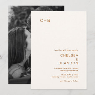 Ivory Copper Monogram Modern Wedding Invitation