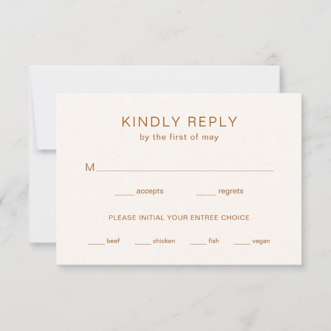 Ivory Copper Monogram Modern Wedding RSVP Card (Front)