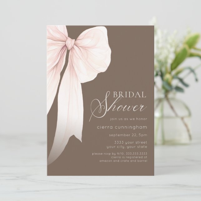 Ivory Coquette Bow Bridal Shower Invitation (Standing Front)