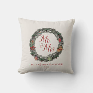 Ivory Country Wedding Mr. and Mrs. Christmas Cushion