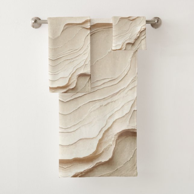  Ivory Cream Bohemian Natural Textured Look Bath Towel Set (Insitu)