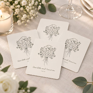 Ivory Cream Boho Floral Wedding Favour Minimalist Playing Cards