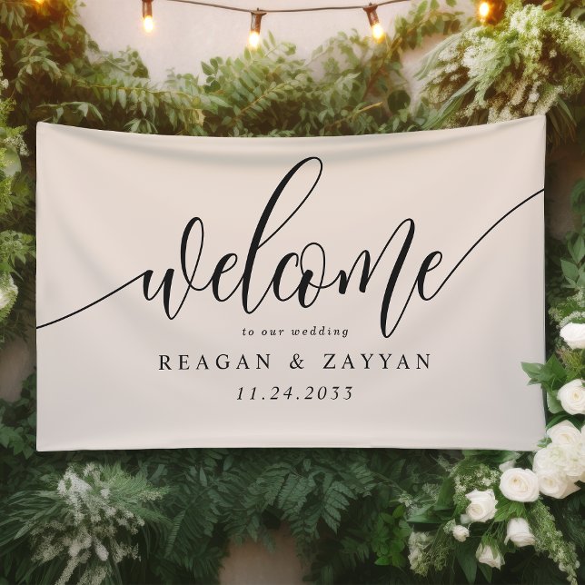 Ivory Cream Calligraphy Simple Wedding Welcome Banner (Creator Uploaded)