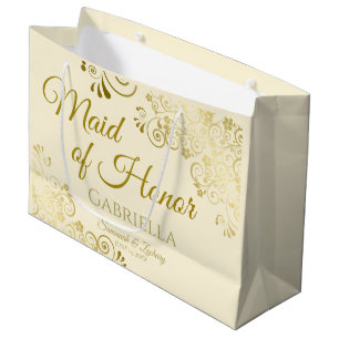 Ivory Cream & Gold Elegant Maid of Honour Wedding Large Gift Bag