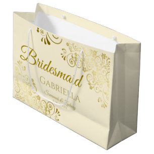Ivory Cream & Gold Lace Elegant Bridesmaid Large Gift Bag