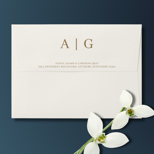 Ivory Cream Golden Wedding 5x7 Envelope (Ivory Gold Monogrammed Wedding Envelope)