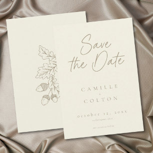 Ivory Cream Leaf Acorn Fall Minimalist Wedding Save The Date