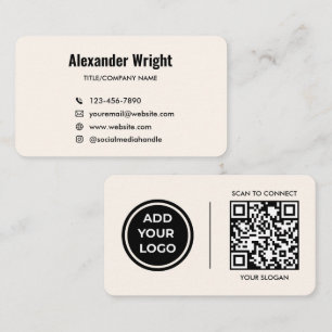 Ivory Cream Logo Scan Code Contact Business Card 
