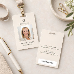 Ivory Cream Minimalist Employee Photo Professional ID Badge