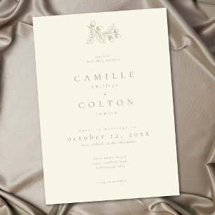 Ivory Cream Minimalist Leaf Acorn Fall Wedding Invitation