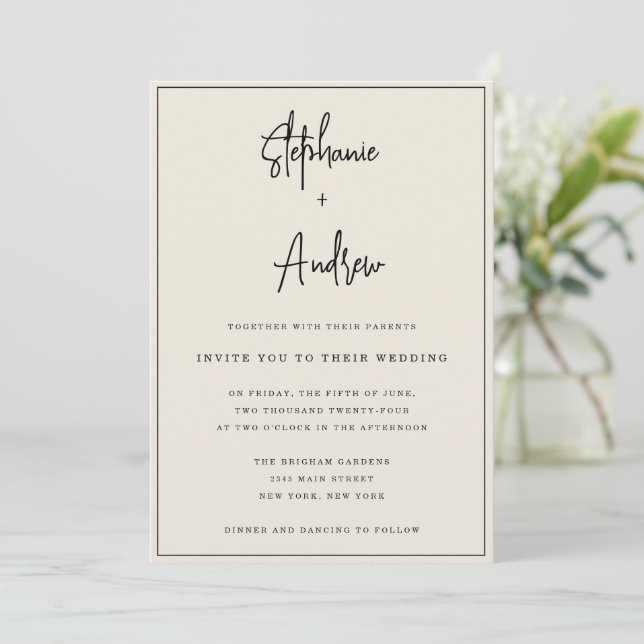 Ivory Cream Modern Simple Wedding Invitation (Standing Front)