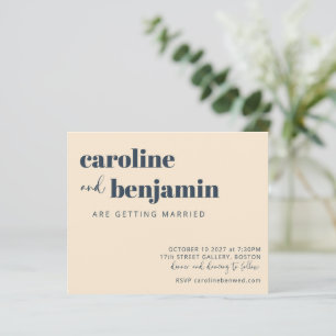 Ivory Cream Navy Modern Budget Wedding Invitation