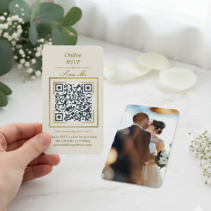 Ivory Cream   Photo Online RSVP QR Code Wedding  Enclosure Card