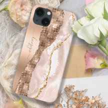 Ivory Cream & Rose Gold Liquid Ink Elegant Marble