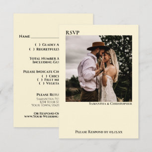 Ivory Cream Simple Minimalist Photo Wedding RSVP Card