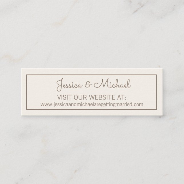 Ivory Cream White Wedding Website Mini Business Card (Front)