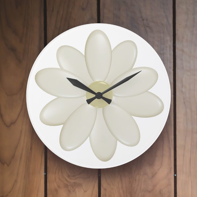 Ivory Daisy on White Wall Clock (A pretty white and cream daisy flower wall clock just for you)