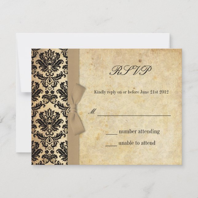 Ivory Damask Bow Wedding RSVP Card (Front)