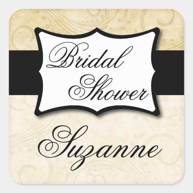 Ivory Damask Bridal Shower Square Sticker (Front)