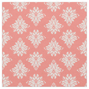 Ivory Damask on Coral Fabric