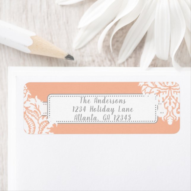 Ivory Damask On Coral with Red (Insitu)