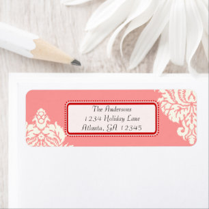 Ivory Damask On Pink with Red