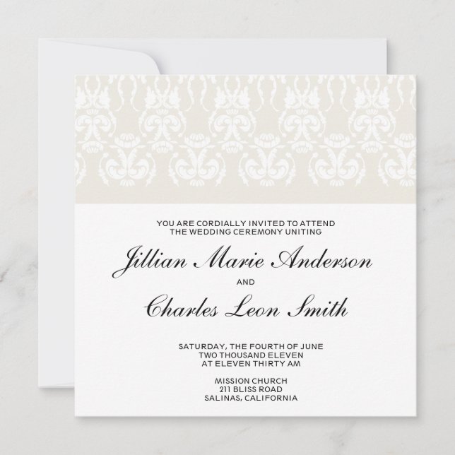 Ivory Damask Wedding Invitations (Front)