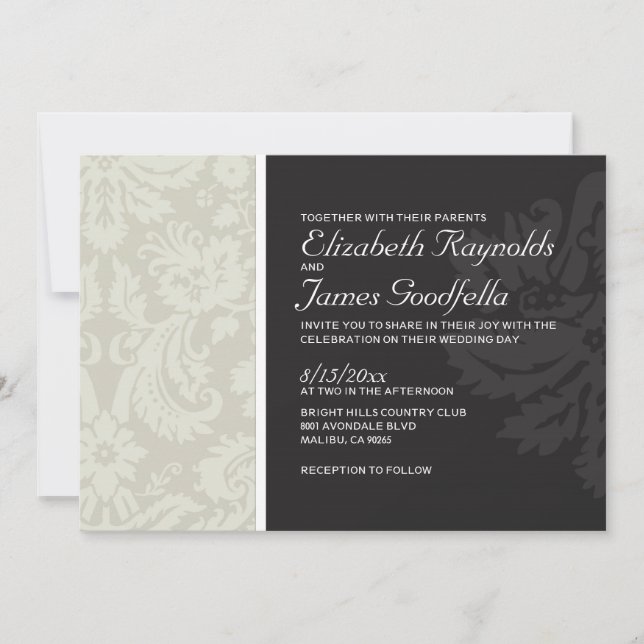 Ivory Damask Wedding Invitations (Front)