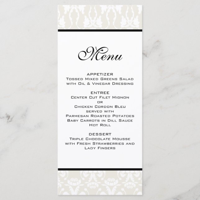 Ivory Damask Wedding Menu (Front)