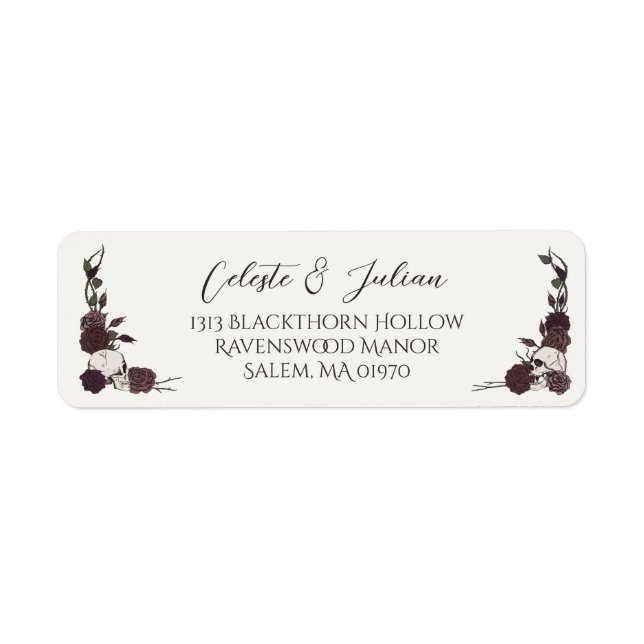 Ivory Dark Floral Skull Wedding Return Address (Front)