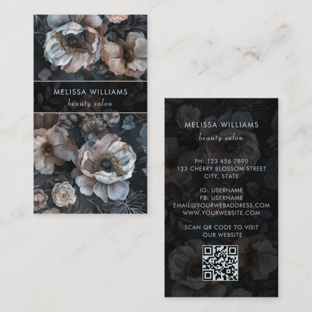 Ivory Dark Flowers Business Card (Front/Back)