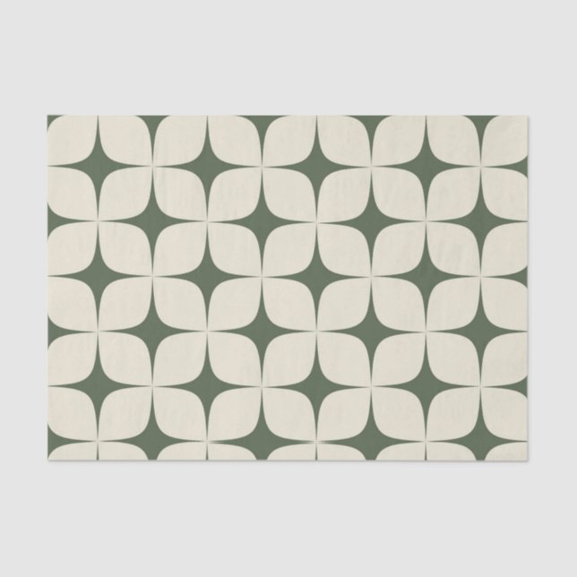 Ivory Deep Green Mid Century Modern Boho Geometric Tissue Paper (Front)