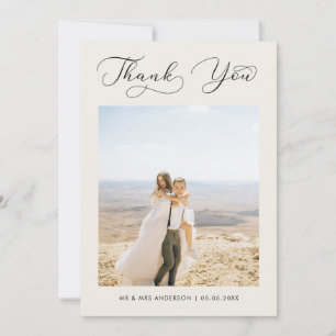 Ivory Delicate Calligraphy Wedding Photo Thank You Card