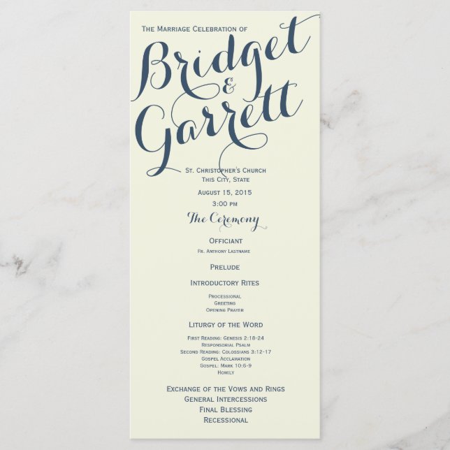 Ivory Designer Text Wedding Program Programme (Front)