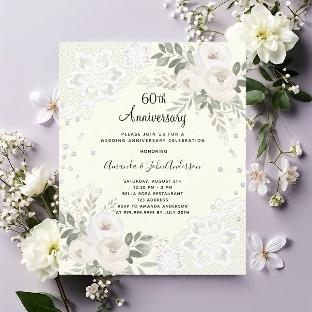 Ivory diamond 60th wedding anniversary invitation (Creator Uploaded)