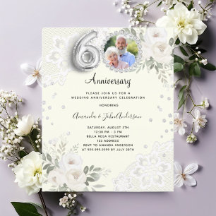 Ivory diamonds florals 60th wedding invitation