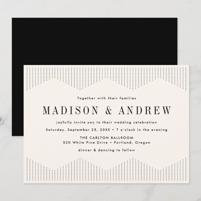 Ivory Dotted Deco Wedding Invitation (Front/Back)