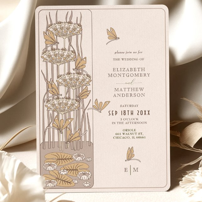 Ivory Dragonfly Belle Epoque Art Nouveau Wedding Invitation (Creator Uploaded)