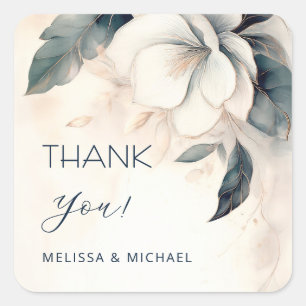  Ivory Dusty Blue Flowers  Wedding Thank You Square Sticker