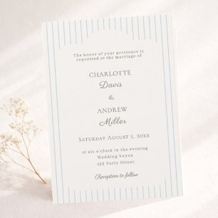 Ivory Dusty Blue Pinstriped elegant Wedding  Invitation
