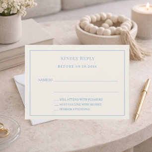 Ivory dusty blue wedding response RSVP Card