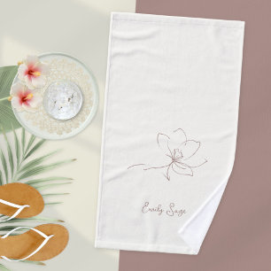 Ivory Dusty Rose Botanical Line Art Minimalist Zen Hand Towel