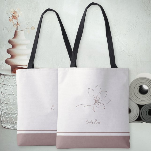 Ivory Dusty Rose Floral Line Art Minimalist Zen Tote Bag (Minimalist Floral Line Art Zen Ivory Dusty Rose Tote Bag ©Susanne Sachers - Sunny Wanderlust 🌞✈️)